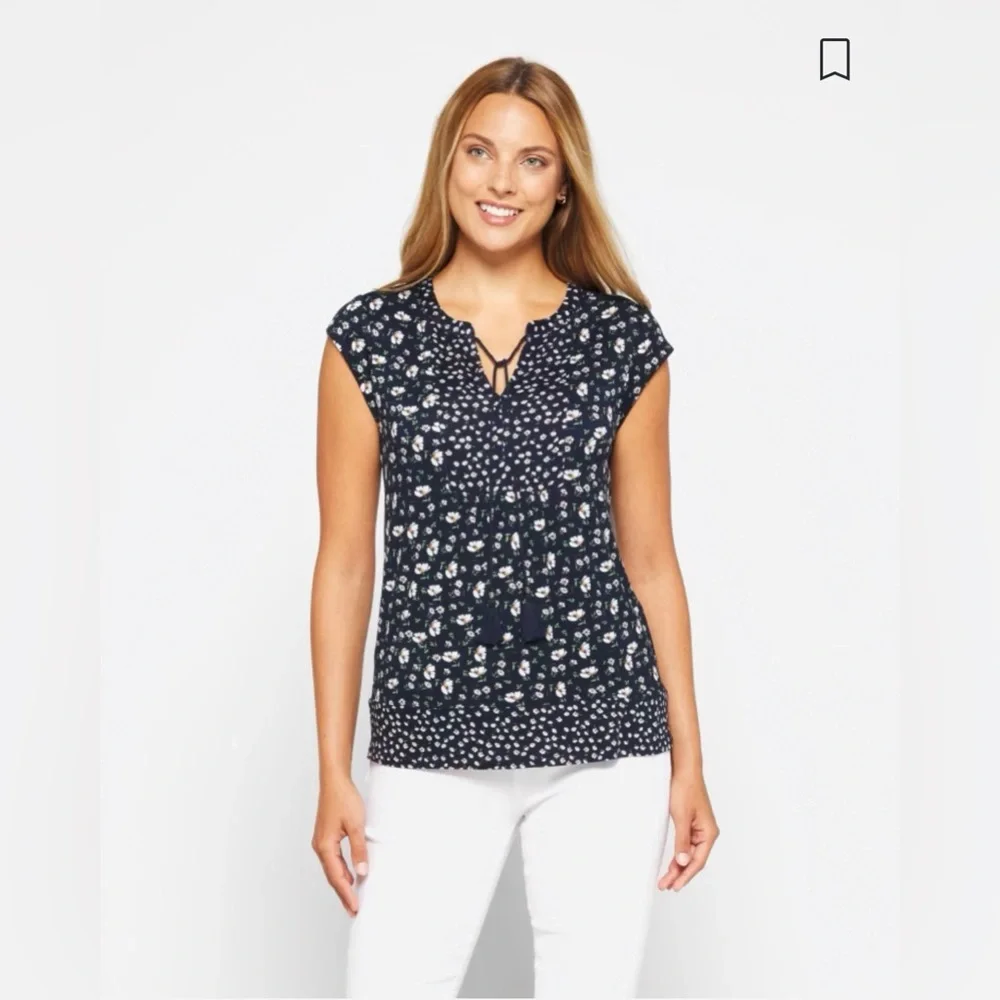 Les Serein Jasmine Split Neck Top S NWT - Picture 2 of 5